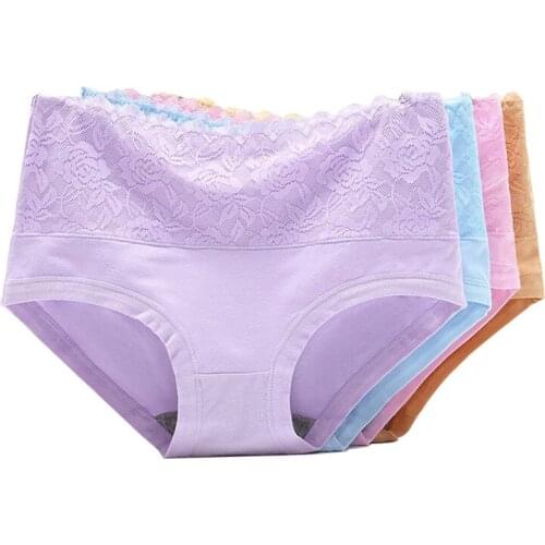 6 Pairs Per Lot Hot Sale New Girl Womens Sexy Ladies Underwear Lace Cotton Panties For Woman Plus Size L XL XXL