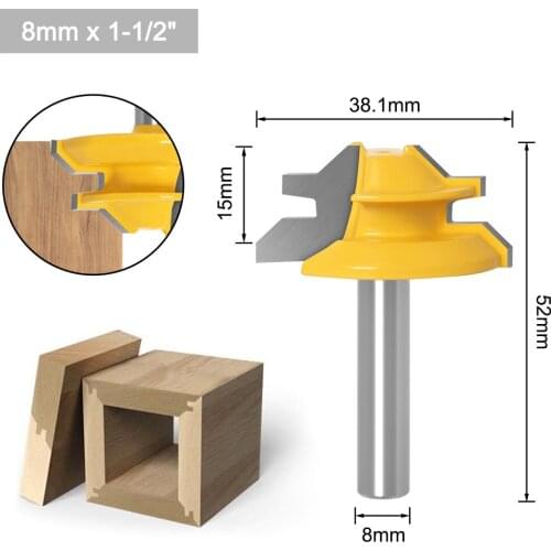8mm Shank 45 Degree Stock Lock Miter Router Bit Tongue and Groove Wood Milling Cutter