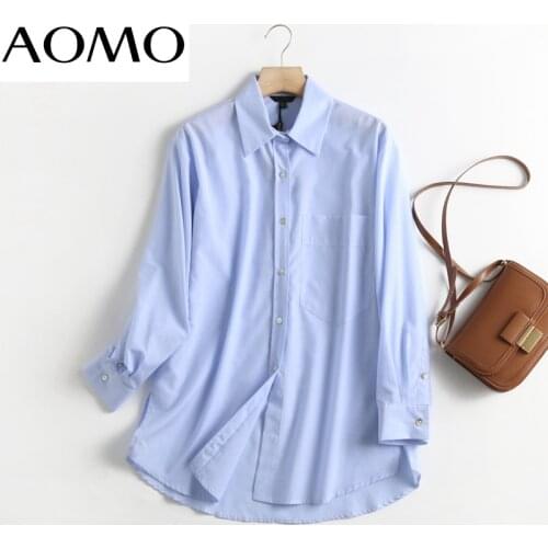 AOMO 2021 Autumn Women High Quality 95% Cotton Shirt Blouse Long Sleeve Chic Female Office Lady Tops 6D103A