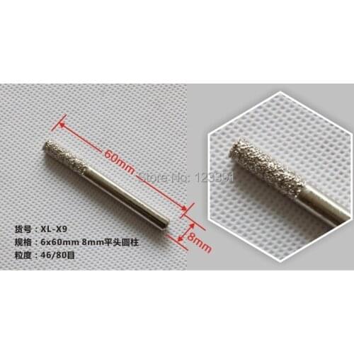 Free shipping XL-X9 brazed diamond grinding head carving letter knife carving knife grinding head 6*60*8mm flat head