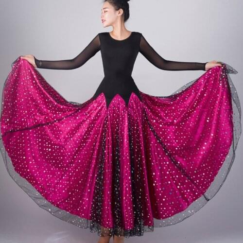 Shiny Ballroom Dance Skirt For Women Elegant Waltz Dance Wear Flamenco Skirt Spanish Dress Stage Costume Modern Dancewear JL2494