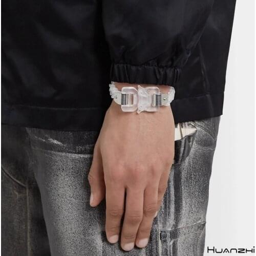 HUANZHI 2020 New Trendy Hip Hop Punk Acrylic Transparent Metal button Bracelet For Women And Man Party Jewelry Gifts