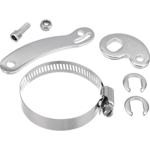 Two steel torque arm One hose clamp One Stainless steel nut and allen bolt Two slotted electric motor C washers