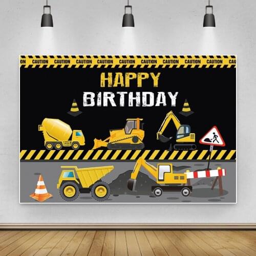 Laeacco Boy Birthday Photography Backdrop Construction Zone Excavator Mixer Truck Baby Shower Customized Background Photo Studio