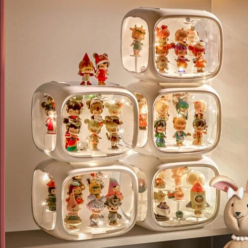 Blind Box Showcase Pop Mart Figures Display Stand Case Transparent Collectible Model Storage Box Dustproof Toy Doll Organizer