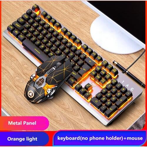 Gaming Keyboard Mouse Kit Gamer Full Size 104 Keys Mechanical Feeling RGB USB Wired for PC Laptop Computer Office Black Silvery