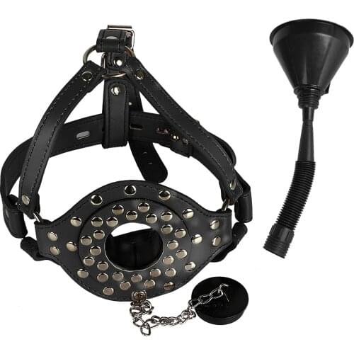 SM Toys Funnel Mouth Enema Bondage Sex Toys For Woman Mouth Gag Leather Binding Adult Sex Toys Adult Slave Games BDSM Sex Tools