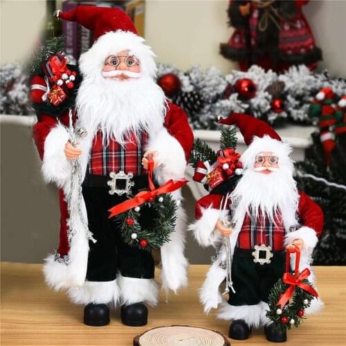 Innovative Christmas Santa Claus Figurine Doll Holding Wreath Ornament for Home Mall Decor
