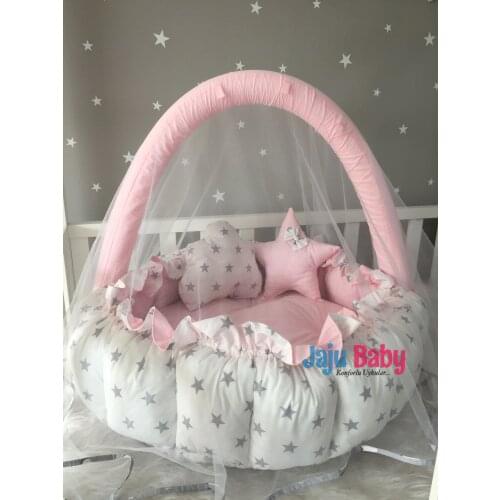 Jaju Baby Pink - White Star Design Luxury Play Mat Babynest Mosquito Net Tulle Toy Apparatus Set, Play Mat, Babynest
