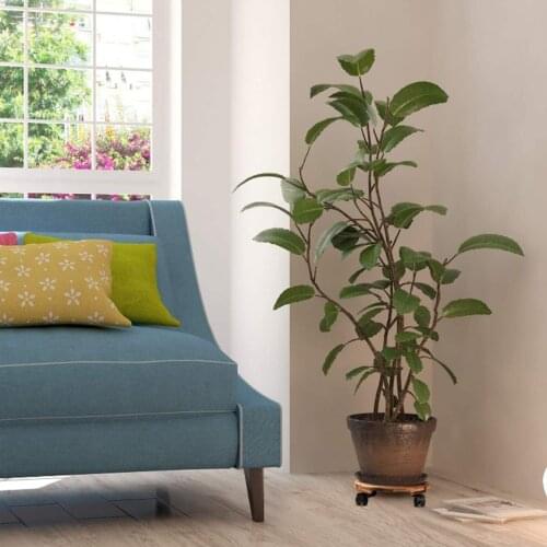 Shabby Wood Round Planter Trolley Stand Holder Garden Outdoor Flower Pot Mover with 360 Rotating Caster Wheels