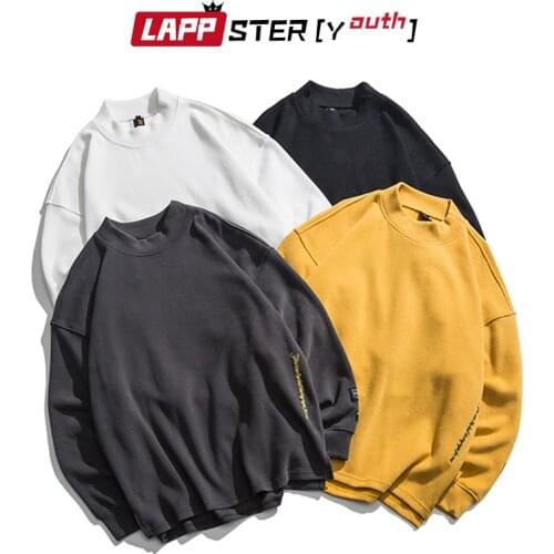 LAPPSTER-Youth Men Embrodiery Harajuku Solid Oversized Hoodies 2021 Mens Oversized Japaense Streetwear Sweatshirts Black Clothes