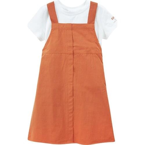 Girls Summer Casual Two-Piece Set 2020 New Teenage Girls Cotton Shirt and Strap Dress Set Fashion Children Clothing Set, #8890