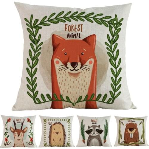Forest Cute Small Animals Raccoon Fox Hedgehog Squirrel Rabbit Throw Pillow Case Home Sofa kids Room Decoration Cushion Cover