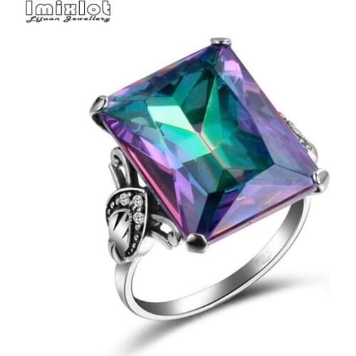 Fashion Big Square Zircon Rings Colorful Crystal CZ Stone Ring For Women Wedding Engagement Party Ring Jewelry Gift