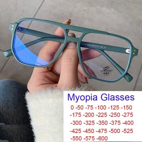 2021 New Trendy Oversized Green Myopia Glasses Women Men Retro Anti Blue Rays Computer Eyeglasses Vision Minus -1.5 2.0 2.5 3.0