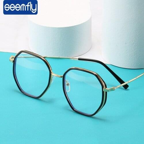 Seemfly Polygonal Finished Myopia Glasses Women Men Blue Blocking Classic Eyeglasses Spectacle -0.5 -1 -1.5 -2 -2.5 -3 -3.5 -4.0