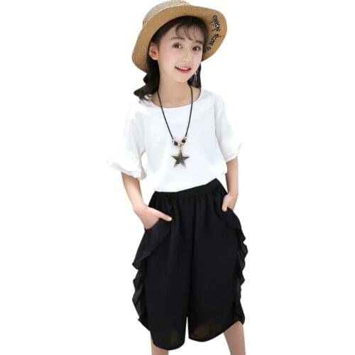 Clothes For Girls Flare Sleeve Tshirt + Short For Girls Solid Color Outfits For Girls Summer Kid Clothes 6 8 10 12 14