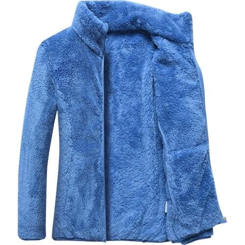 Autumn Winter Plus Velvet Thick Double-sided Coral Women Coat Pure Color Casual Tops Boy Commuter Warm Zipper