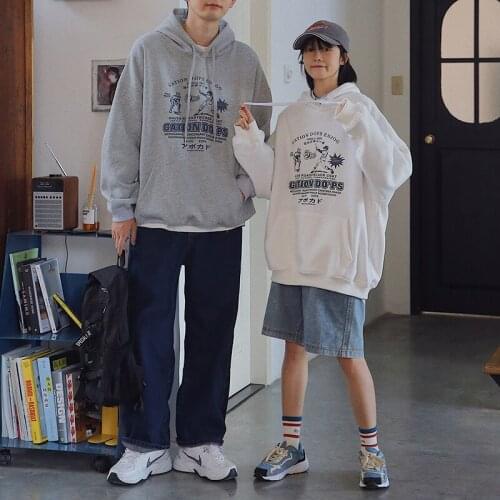 Autumn and winter Womens and mens Couple lovers hooded sweater wild loose Hoodies Oversized thickened clothes lazy Sweatshirt