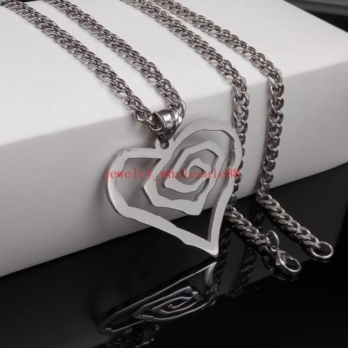 5mm 24'' Curb Chain Necklace Stainless Steel Heart Pendant charming for Mens Holiday Gifts