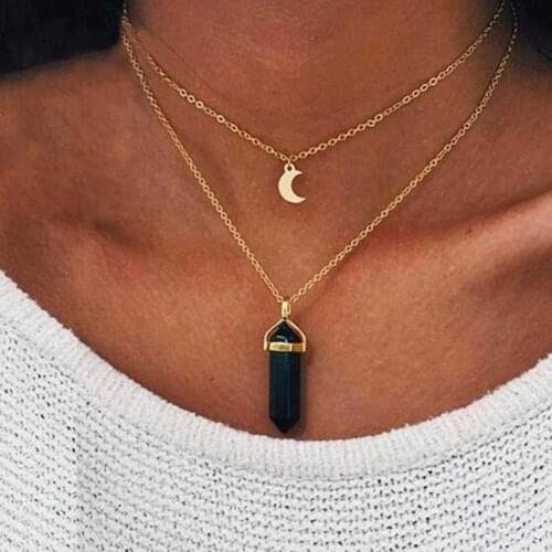 ALIUTOM Vintage Bohemia Natural Stone Neck Chains Moon Crystal Pendant Necklace Jewelry Collar Fashion Women Necklace 2020