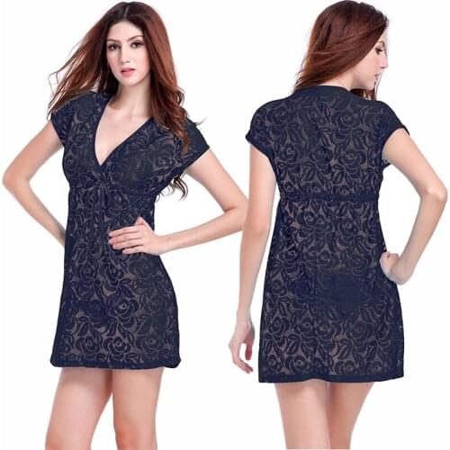 Sexy Ladies Wild Pink Blue White Black Lace Cover-Up Women Tunic Loose Style Match Bikini Female Pareo Beach Dress
