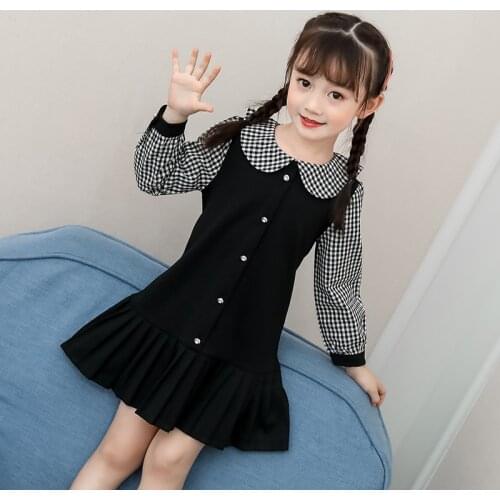 Preppy Style Girls Dresses Autumn Cotton Plaid Patchwork Party Dresses for Baby Kids Clothes Fashion Girls Outfits Vestidos