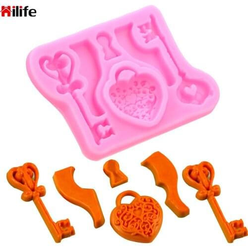 Cooking Epoxy Clay Mold DIY Chocolate Lock Silicone Love Shape Key Fondant Silicone Mold Cake Decorating Tools