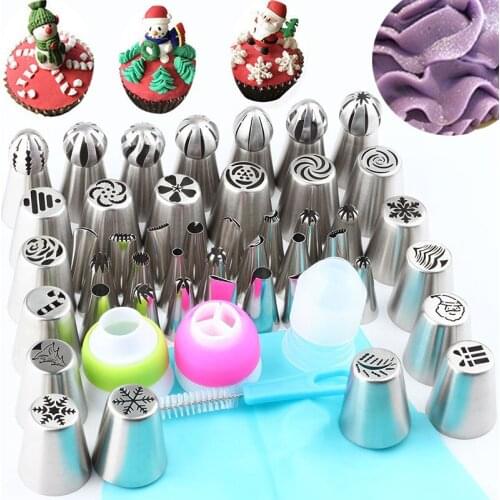 Christmas New Year 45Pcs Nozzles Icing Cake Piping Party Russian Tips And 1 Pcs Nozzles Bag 3 Pcs Coupler 1 Pcs Brush