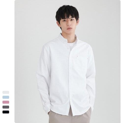 Spring New Japanese Oxford Mens White Shirt New Simple Mens Long-sleeved 100% Cotton Black Shirt with Pocket Plus Size 4XL
