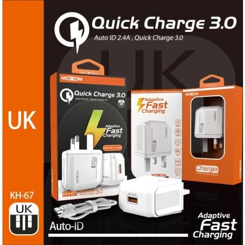 MOXOM Quick Charge 3.0 USB Charger QC3.0 QC Fast Charging UK EU Plug Adapter Wall Phone Charger ForiPhone ForSamsung forXiaomi