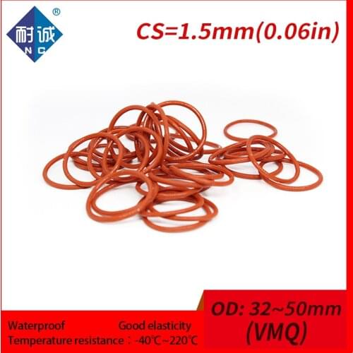 5PCS/lot Silicone rubber o-ring Red VMQ CS 1.5mm OD32/33/34/35/40/45/50mm O Ring Gasket Silicone O-ring waterproof