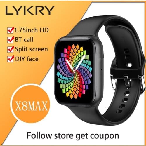 LYKRY IWO 13 X8 Max Smart Watch Men Watch 1.75inch HD Screen BTCall Body Temperature Monitor DIY Watch Face PK IWO 12 X7 W26 W46
