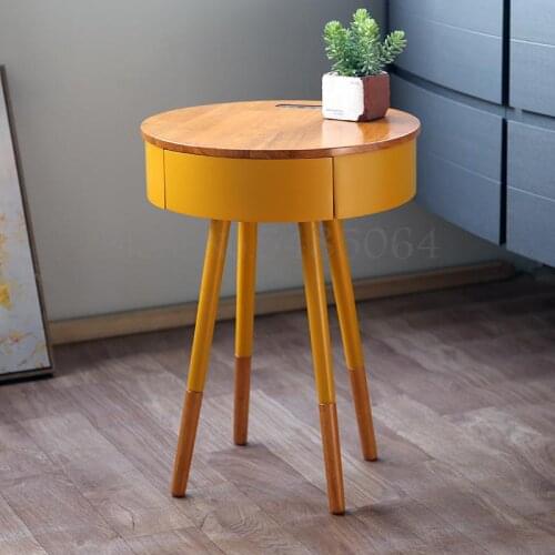 Light Intelligent Furniture Mini Bedside Table Coffee Table Small Round Table Living Room Solid Wood Side Table Solid Wood