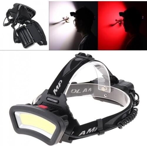 USB Rechargeable COB Headlamp Red White LED Light Fishing Headlight with 4 Modes Adjustment and 90° Rotate for Outdoor Riding