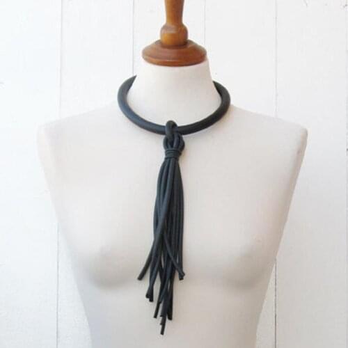 YD&YDBZ Black Rubber Rope Tassel Long Necklace Charms For Women Current Thick Leather Choker Sweater Chain Womens Jewellery