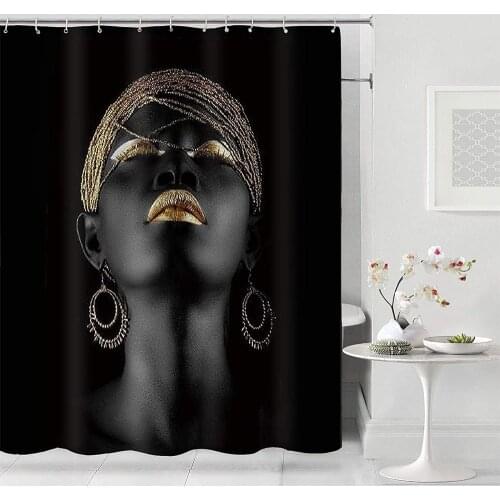 African Women Shower Curtain American Women Black Cloth Rainwear Girls Waterproof Polyester Fabric Bathroom Curtain with Hook
