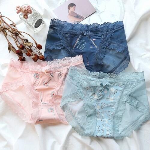 Women Thread Cotton Panties Japanese Bow Womens Underwear Solid Color Breathable Waist Size Girls Female Plus Size Lady Briefs