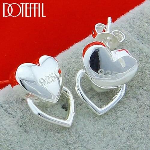 DOTEFFIL 925 Sterling Silver Heart Stud Earrings For Woman Wedding Engagement Fashion Party Charm Jewelry