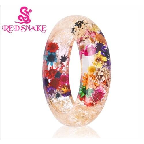 RED SNAKE Fashion Pure Manual Full-blown Flowers shape Inside Transparent Resin Bracelet for Women