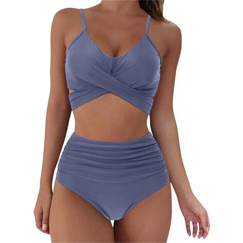 Women Sexy Soild Print Bikini Set Push Up Bathing Swimwear High waist Swimsuit