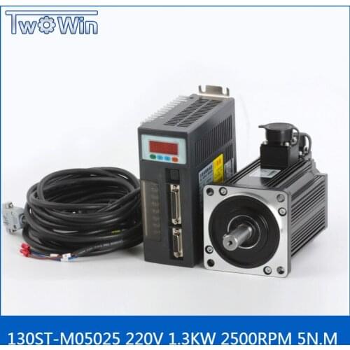 130ST-M05025 220V 1.3KW AC Servo motor 1300W 2500RPM 5N.M. Single-Phase ac drive permanent magnet Matched AASD- 30A Driver