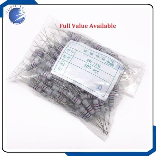 200PC 2W 5% Full Value Carbon film resistor Metal Oxide 0123456789R/K/M 0.1.2.3.4.5.6.7.8.9 R K M 0 1 2 3 4 5 6 7 8 9 Ohm