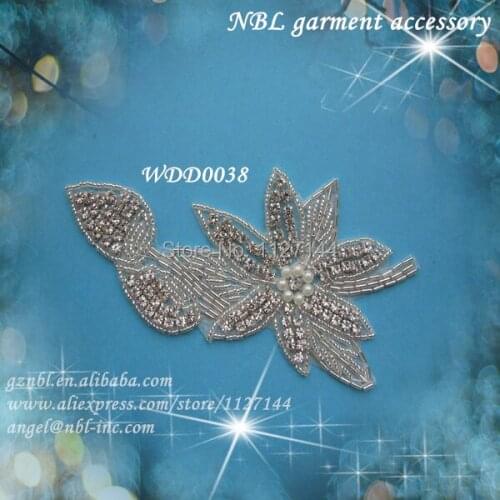30 PIECES) bridal beaded rhinestone flower applique for wedding evening dress iron on WDD0038