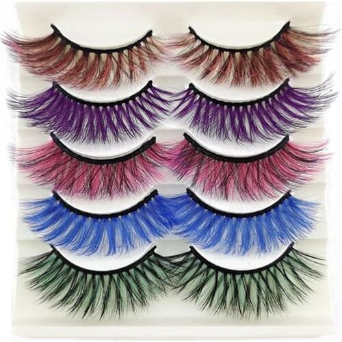 Color Messy False Eyelashes Fluffy Colorful Fake Lashes 5 Pairs Dramatic Long Natural Lashes Makeup Colorful Messy Fake Lashes