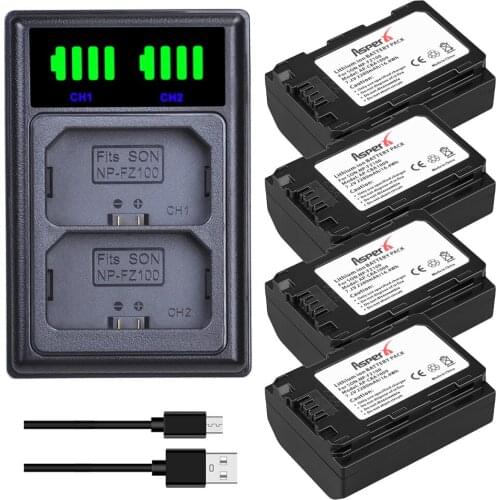 4Pcs NP-FZ100 FZ100 Batteries + LED Dual USB Charger For Sony Alpha 9 A9 9R A9R BC-QZ1 For Sony a9 a7R III a7 III A6600