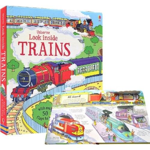 English 3D Usborne Look inside Trains picture book Education kids child With over 50 flaps to lift hard cover