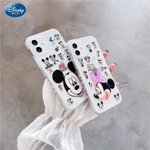 DISNEY Cartoon Big Head Playful Mickey Minnie for iPhone 11 Cases Octagonal TPU Phone Case for iPhone 12 Pro Max XR XS 7 8 Plus