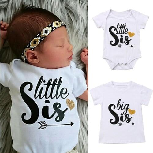Focusnorm Newborn Girl Baby Kid Little Sister Romper Short Sleeve Print Letter O-Neck Big Sister Cotton T-shirt