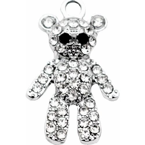 Hot selling 20pcs/lot Crystal bear Dangle Charms Lobster Clasp Hanging Charm For Bracelet&Pendant Floating Charms Jewelry